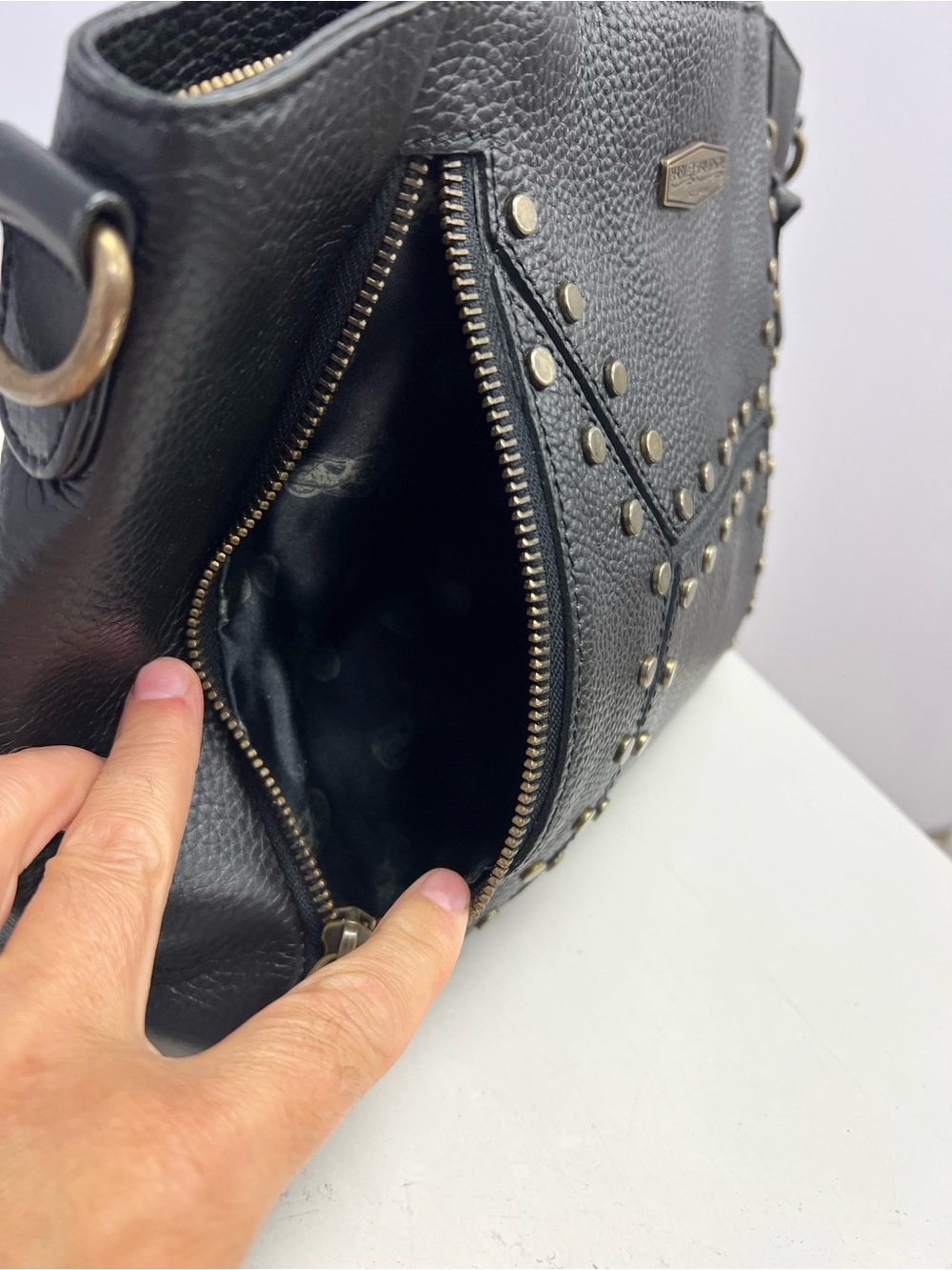 Harley Davidson Black Studded Leather Tote Bag with Tassel - Picture 4 of 16